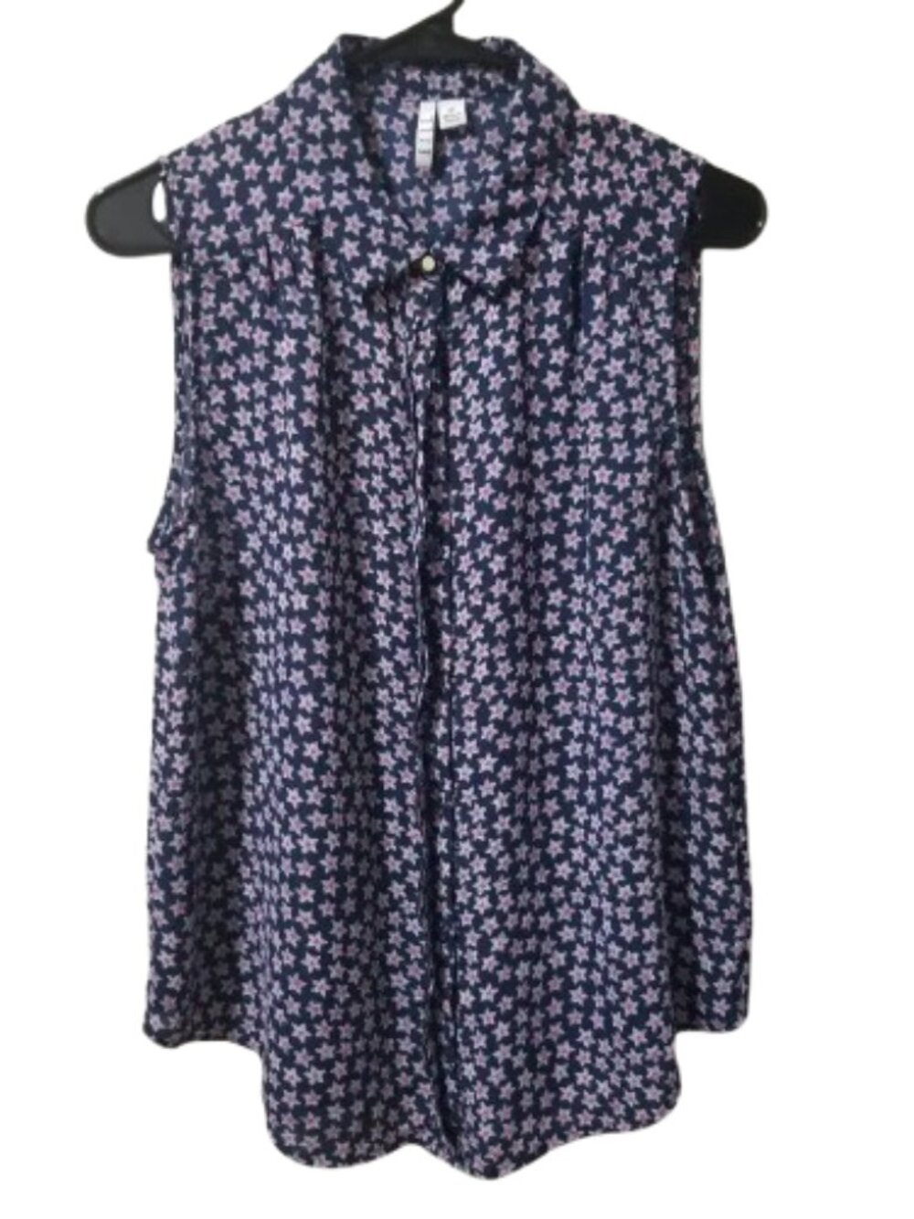 💚3/$15 Elle Sleeveless Patriotic Blue Stars Blouse Women's M